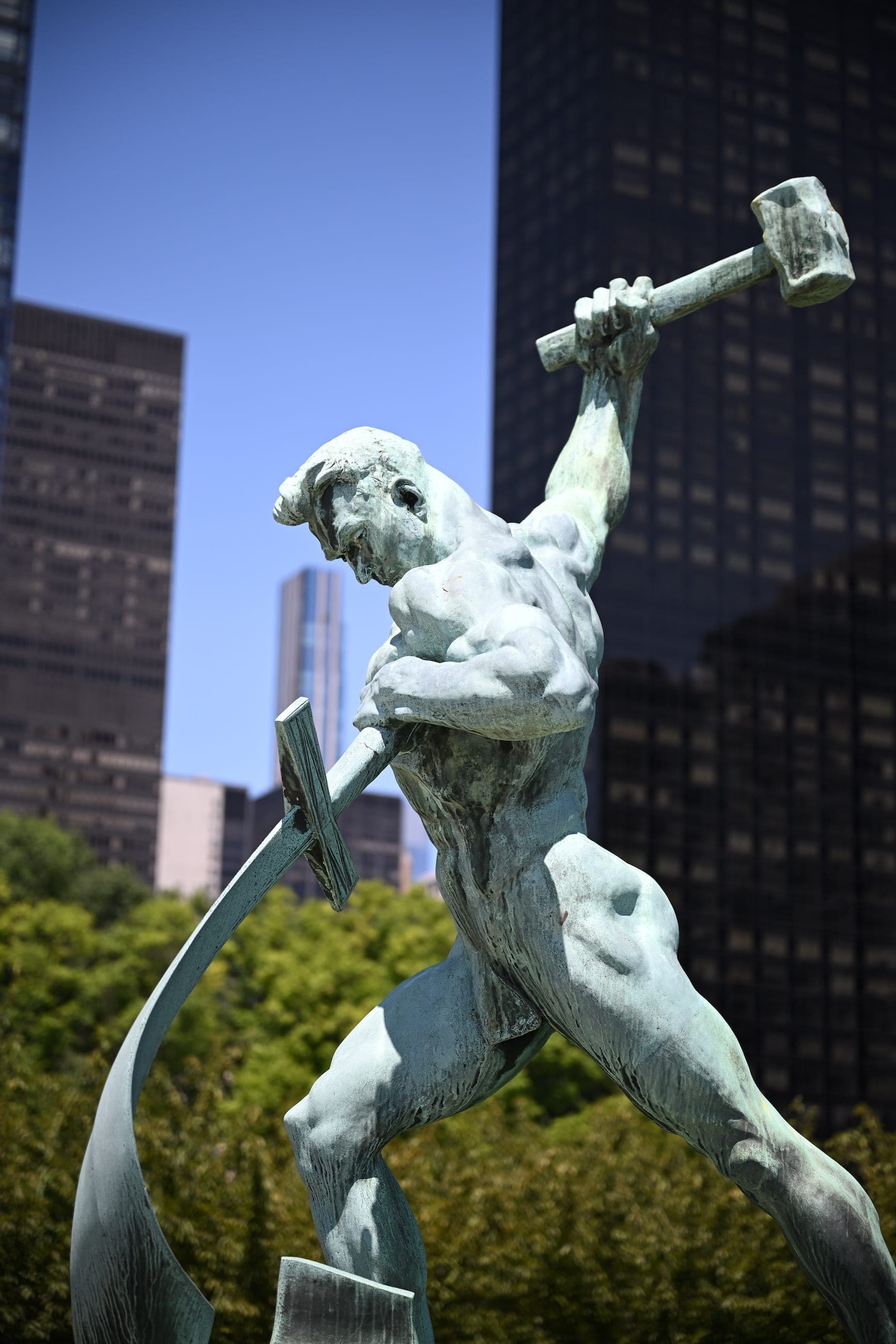 The Let Us Beat Swords into Plowshares sculpture outside United Nations Headquarters.