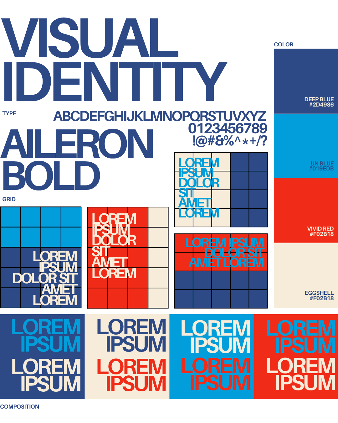 Visual identity board showing the modular grid, typography, colour palette and layout system developed for the UN Secretary-General selection campaign.