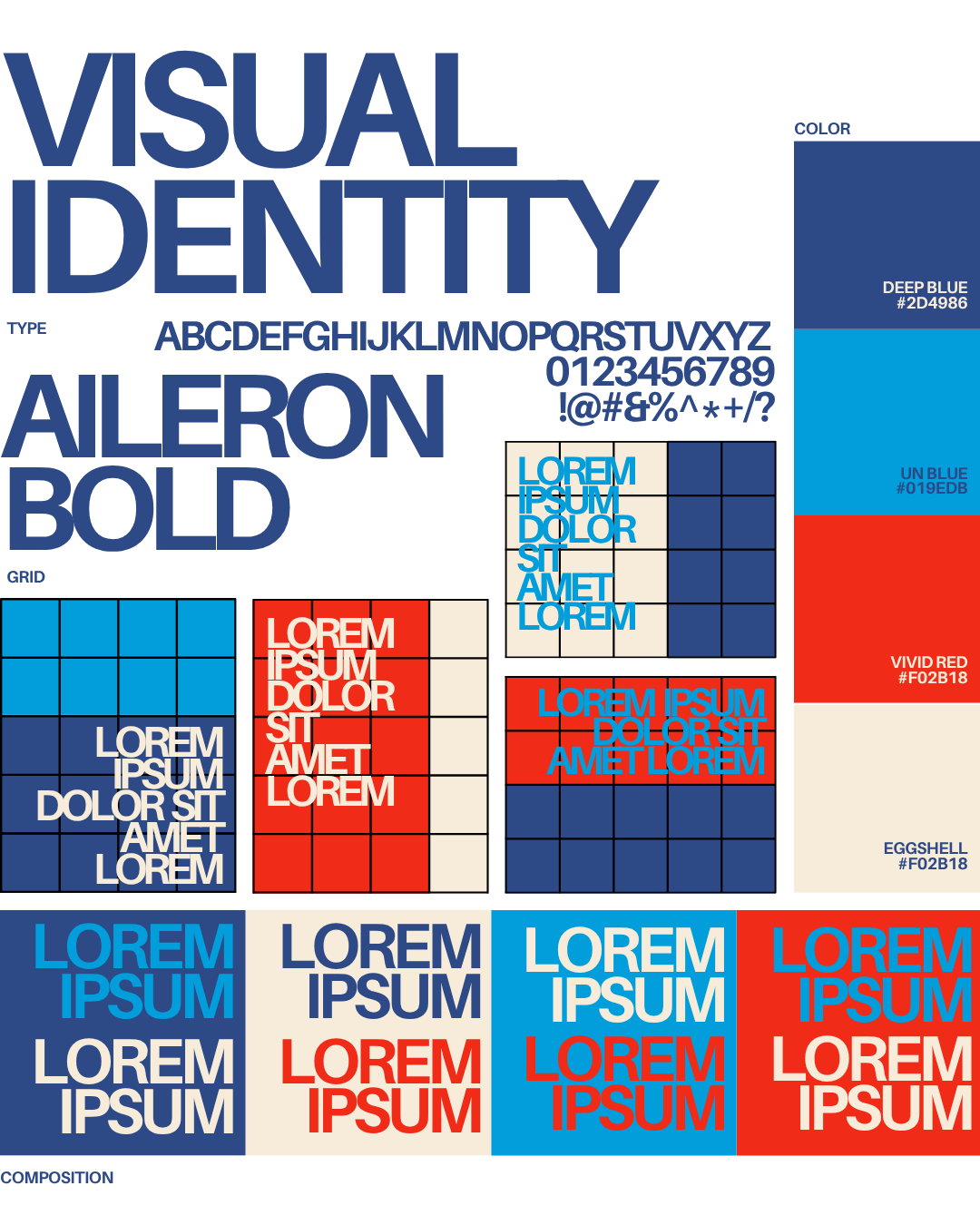 Visual identity board showing the modular grid, typography, colour palette and layout system developed for the UN Secretary-General selection campaign.